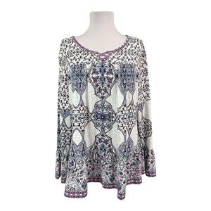 Style & Co. Petite XL PXL Pullover Blouse Stretchy Ruffle Purple Blue L/S